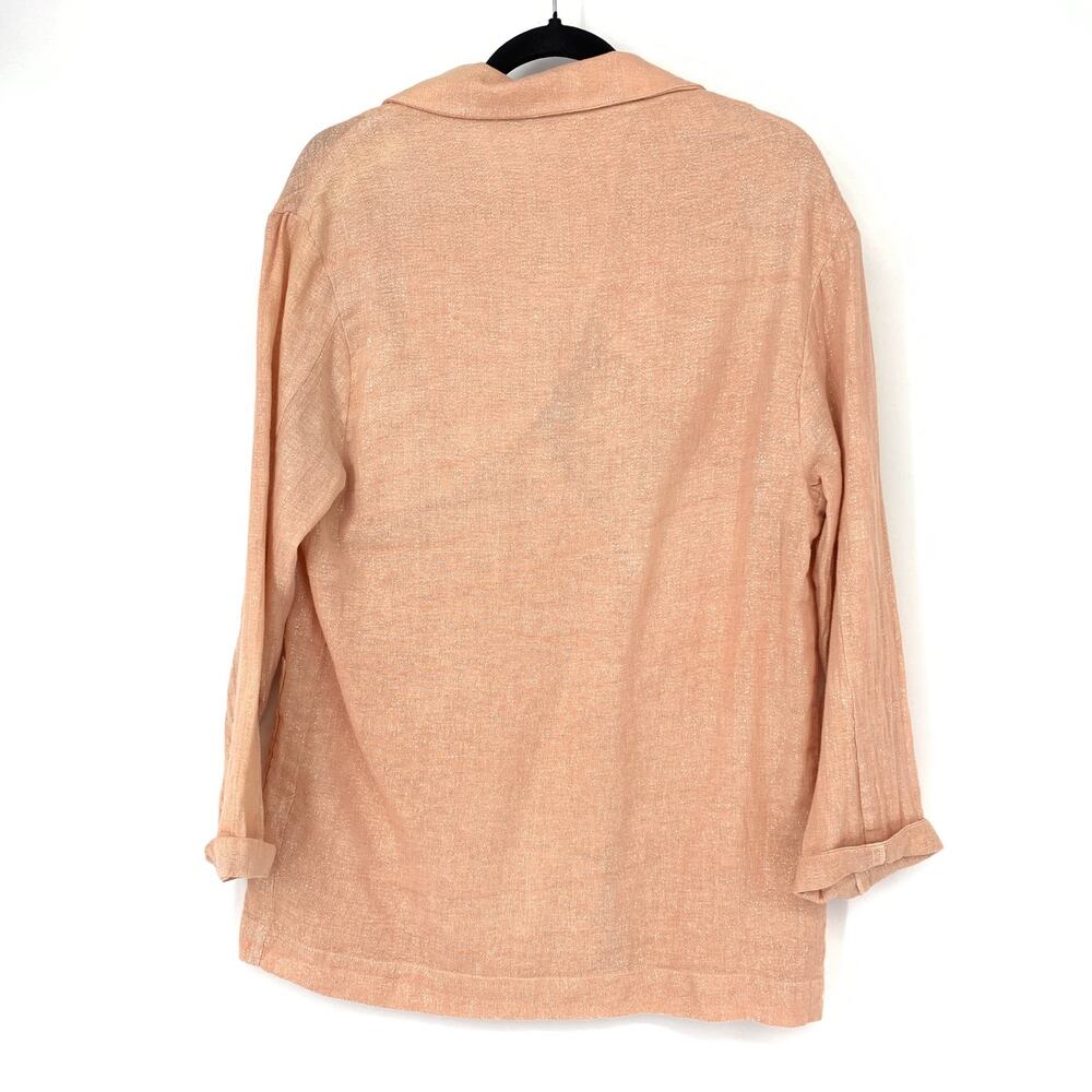Amadi Women's Size M Button Front Linen Blazer Jacket Long Sleeve Orange Shimmer - Picture 5 of 6